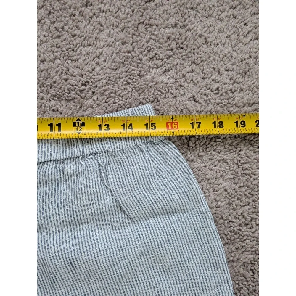 Quince 100% European Linen Tapered Ankle Pant Blue Pinstripe Size Large NWT
